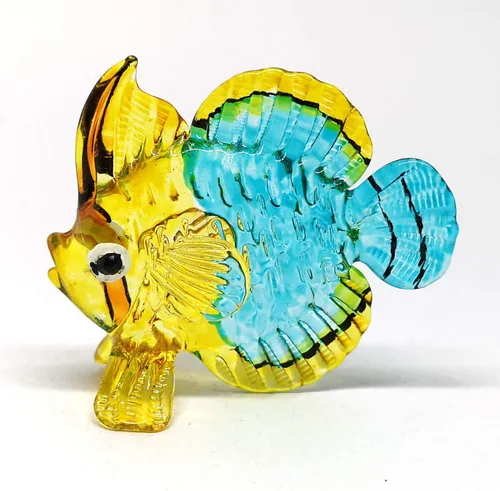 Vista 5 de Estatua de cristal de pescado azul coleccionable costera en miniatura soplada a mano