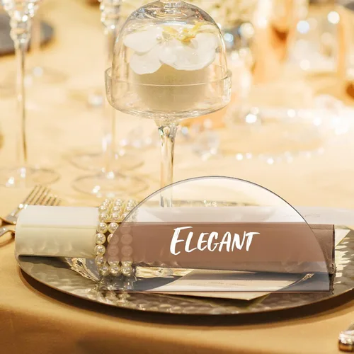Vista 6 de Bucherry 30 tarjetas de lugar de acrílico transparente para bodas, 2 x 4 pulgadas, tarjeta de número de mesa de medio círculo, placa