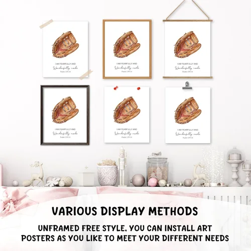 Vista 4 de Juego de 4 impresiones artísticas de pared cristianas de béisbol, pósteres inspiradores vintage para niños, imágenes de preparación para deportes