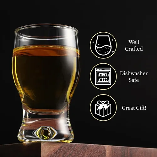 Vista 3 de QUAFFER Vasos de chupito (juego de 4) – Elegantes vasos de chupito transparentes de 2 onzas – Vodka clásico de whisky vodka tequila Jerez Brandy
