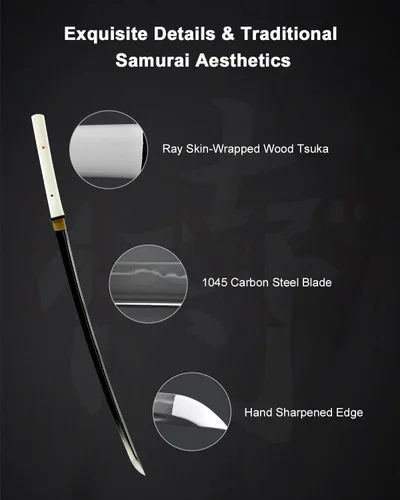 Vista 3 de 1045 Katana, Hand Forged Full Tang Japanese Sword Classic Tsuba Series hand-sharpened 1045 heat-tempered blades, themed iron tsuba, lacquered