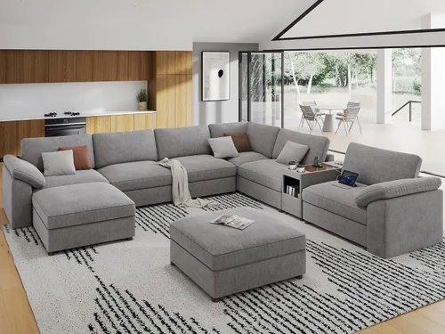 Vista 18 de EASE MOOSE Sofá modular verde seccional de gran tamaño en forma de L Pana verde