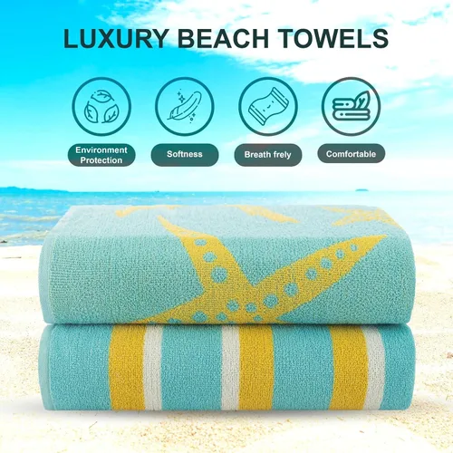 Vista 5 de CASA COPENHAGEN Miami Towel - Juego de 2 toallas de playa de diseño a rayas color verde azulado, 35 x 70 pulgadas, toalla de baño de piscina de gran