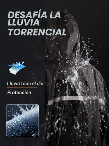 Vista 4 de Chaqueta de lluvia larga con capucha de seguridad para hombres, impermeable de emergencia, poncho Negro