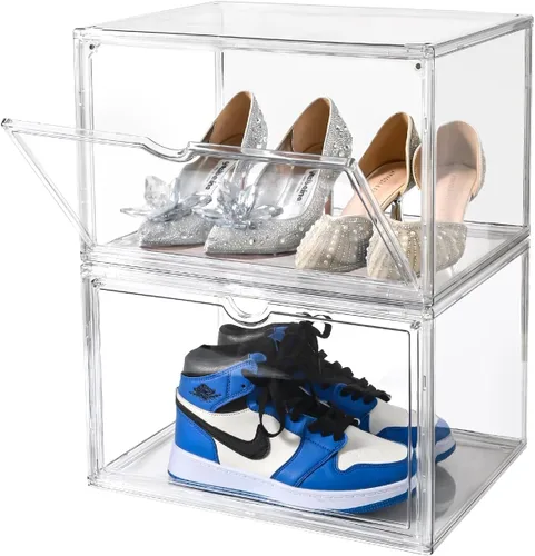 Vista 7 de Organizador de zapatos transparente, estuche apilable para zapatos, cajas de almacenamiento con puerta magnética, se adapta a tamaños de zapatos