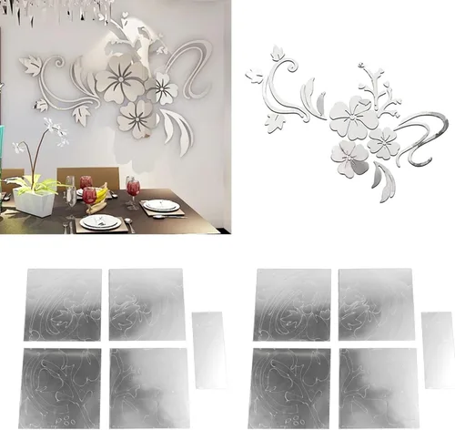 Vista 5 de 2 juegos de calcomanías de espejo de bricolaje removibles adhesivas para pared, calcomanías de pared de espejo acrílico 3D, calcomanías de pared