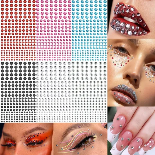 Vista 8 de 1250 calcomanías de diamantes de imitación autoadhesivas, gemas de arco iris para cara, cabello, uñas, brillantina, calcomanías de diamantes