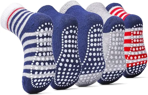 Vista 7 de Sosenfer Calcetines antideslizantes para niños pequeños con pinzas, 5-10 pares de calcetines antideslizantes para bebés de 1 a 7 años, hechos