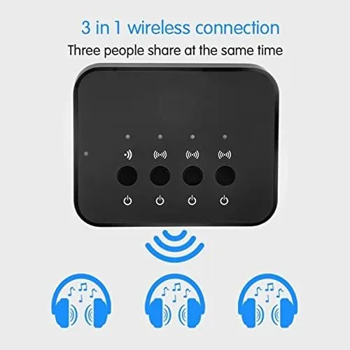 Vista 2 de Receptor transmisor Bluetooth, adaptador de audio de 0.138 in, 1 entrada y 3 salidas, uso compartido estéreo, dispositivo de audio inalámbrico
