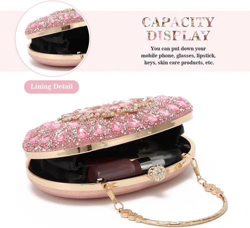 Vista 4 de Bolso de mano de noche con diamantes de imitación para mujer, bolsa de mano con diamantes brillantes y brillantes, bolsa de fiesta de boda de cristal