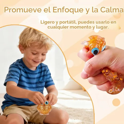 Vista 3 de Juguete de peluche con purpurina de búho, elástico sensorial, diseño lindo Búho naranja