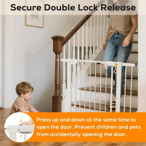 Vista 5 de Puerta magnética para bebés de 29.5 a 40.6 pulgadas para escaleras, puerta de perro montada a presión para interiores, puerta de mascotas de cierre