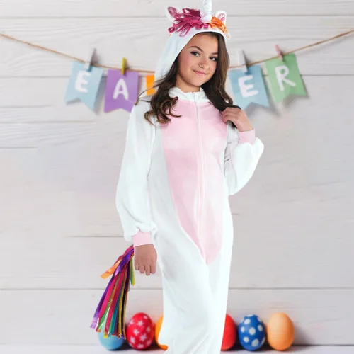 Vista 2 de amscan Mono con capucha de unicornio para niñas