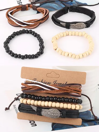 Vista 6 de Long tiantian Pulseras de cuero para hombre, estilo hippie, apilables, estilo bohemio, trenzadas, de los años 70, trajes de joyería para hombres