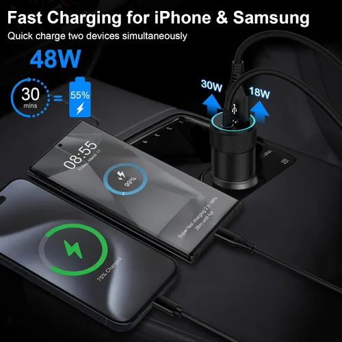 Vista 5 de iPhone 17e 16e 17 Pro Max Cargador rápido USB C para iPhone 17e/17 Pro/17 Negro