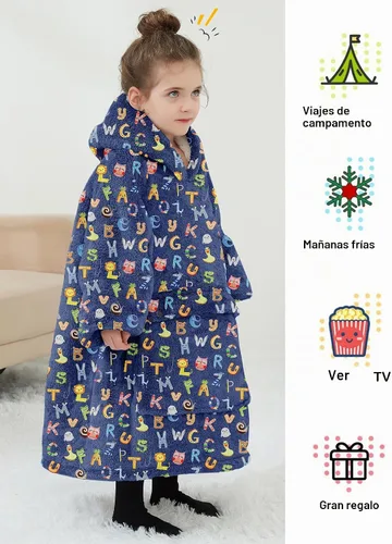 Vista 4 de Manta con Capucha Usable NOUKOW Manta Sherpa de Gran Tamaño Sudadera de Franela con Bolsillo Grande Alphabet