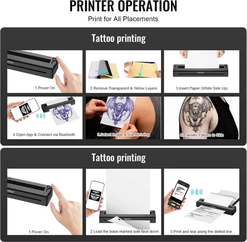 Vista 7 de 2026 Nueva plantilla de tatuaje e impresora de documentos 2 en 1, impresora térmica inalámbrica Bluetooth, transferencia rápida HD, portátil fácil