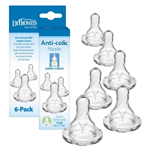 Vista 11 de Dr. Brown's Natural Flow - Tetina de silicona estrecha para biberón de bebés prematuros, flujo más lento, 0m+, tetina de biberón 100% silicona, 6