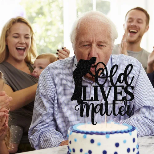 Vista 8 de Decoración para tartas Black Flash Old Lives Matter - Humorístico anciano y anciano decoración de pastel de feliz cumpleaños para hombres, papá
