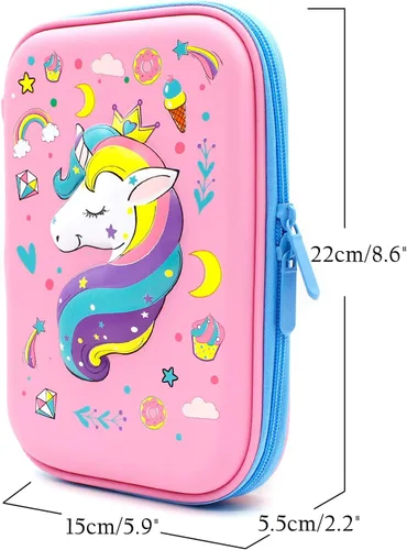 Vista 2 de SOOCUTE Regalos de unicornio de corona para niñas, bonito estuche de tapa dura de gran tamaño con compartimento, organizador de suministros