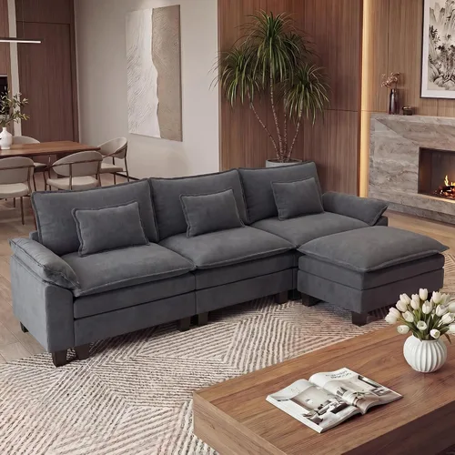 Vista 58 de URRED - Sofá seccional modular Cloud, sofá moderno en forma de L de 87" con profundidad de asiento con otomana y almohadas, ultra cómodo sofá