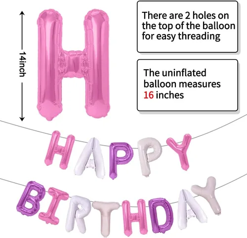 Vista 3 de Globos de feliz cumpleaños, 13 letras de papel de aluminio, 16 pulgadas, reutilizables, unisex, decoraciones de cumpleaños para niños y adultos