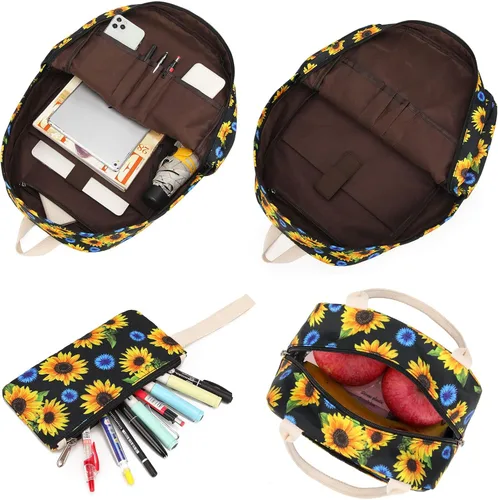 Vista 3 de Pawsky Juego de mochila escolar de lona ligera para adolescentes, niñas, mujeres, niños, bolsa de libros universitaria para laptop de 14 pulgadas