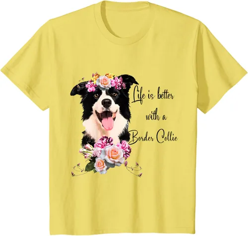 Vista 53 de Life is Better With a Border Collie - Camiseta de perro lindo con flores, gris, S Gris Oscuro