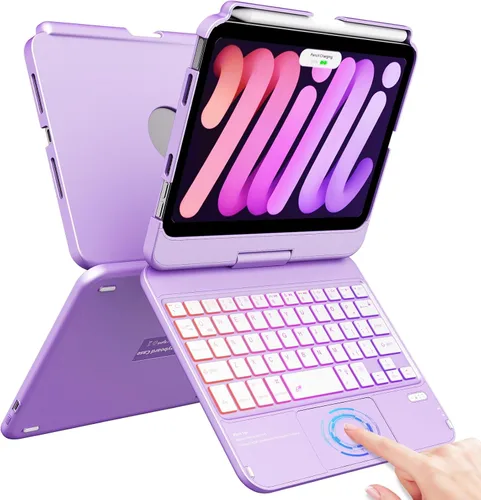 Vista 11 de FUWANG Funda con teclado y panel táctil para iPad mini 7 A17 Pro 2024 y Mini de 6ª generación 2021 de 8.3 pulgadas - Teclado retroiluminado de 7