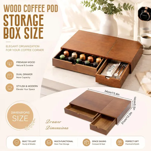 Vista 2 de Caja de té de madera del café del cajón del sostenedor de la vaina Color madera