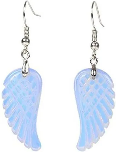 Vista 5 de Pendientes de piedra de cristal de Reiki curativa tallada amatistas lapislázuli con alas de ángel colgantes aretes de piedra LR9BJ fresa