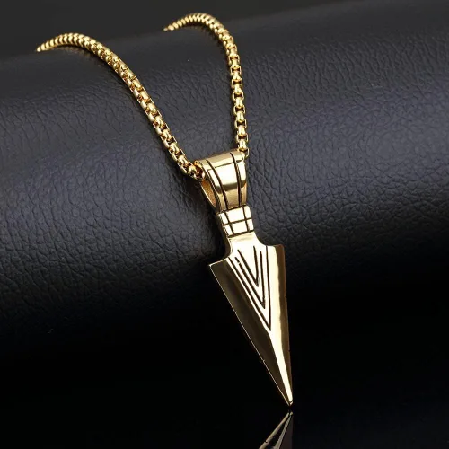Vista 5 de Triangle-Box 1 unids mate negro largo collar con flecha colgante joyería corta quilla cadena hombres diseño Hip Hop Punk Rock fiesta joyería regalo