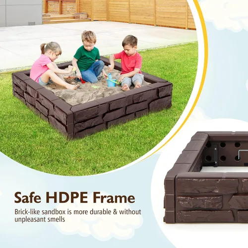 Vista 2 de Costzon Caja de arena para niños con cubierta, caja de arena de polietileno de alta densidad de 47 x 47 pulgadas con cubierta Oxford, forro Marrón