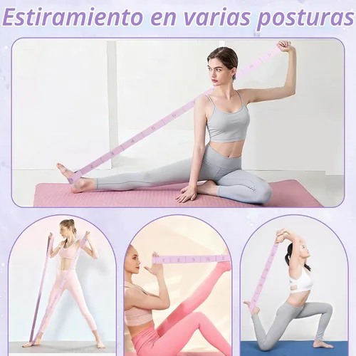Vista 6 de Correa elástica con 11 bucles, correas elásticas para terapia física, yoga, pilates, ballet, correa elástica versátil para flexibilidad, ejercicios