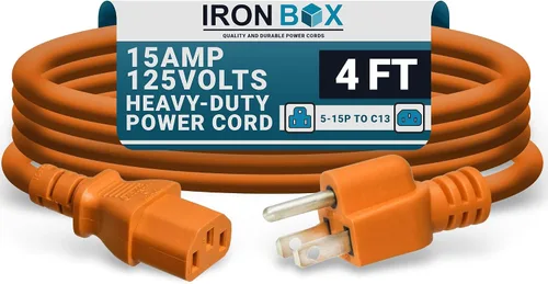 Vista 12 de IronBox Electric - Cable de Alimentación de Servicio Pesado 5-15P a C13 - Cable PC SJT 14/3 de 3 Clavijas 15A 125V - Cable para Computadora