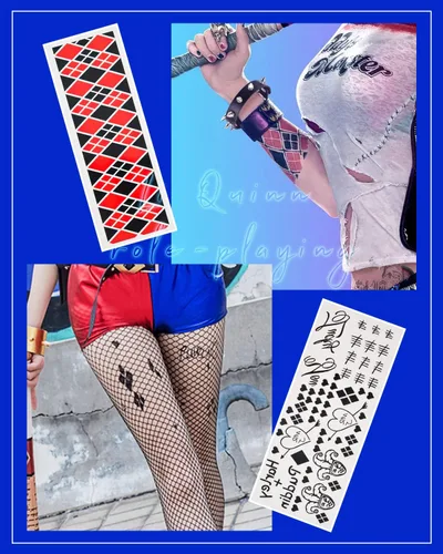 Vista 6 de Quinn Puddin Gargantilla de Halloween ajustable de cuero punk, collar con letra, calcomanías de tatuaje, remaches, pulsera de pinchos, accesorios