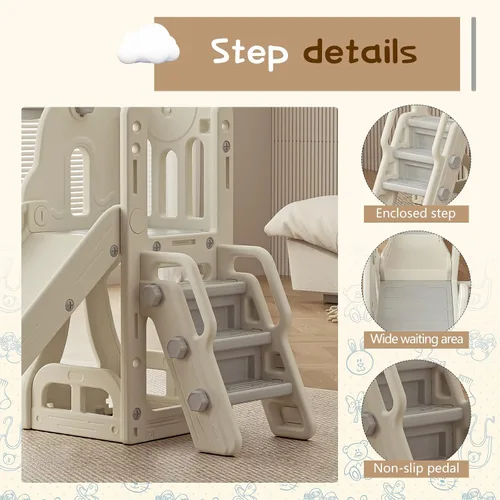 Vista 3 de Tobogán para niños pequeños, tobogán escalador con espacio de almacenamiento y escalones antideslizantes, juego para interiores y exteriores con aro