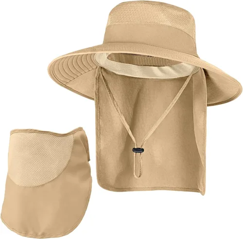 Vista 18 de Sombreros de sol para hombres y mujeres, sombrero de pesca UPF 50+ transpirable de ala ancha Beige