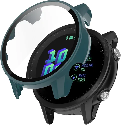 Vista 5 de Funda protectora compatible con Garmin Forerunner 955/955, protector de pantalla solar, vidrio templado, policarbonato duro, cubierta completa, 6