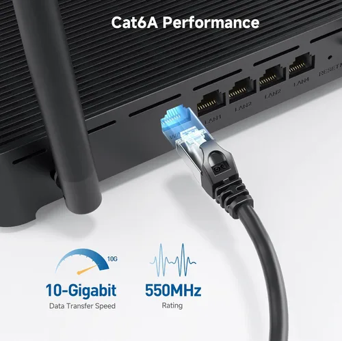Vista 3 de Cable Matters 10Gbps Cable de Ethernet Cat 6A sin enganches y con protección de longitud corta - 1 pie, Cable Cat 6A, Cordón Cat6A, Cable Ethernet