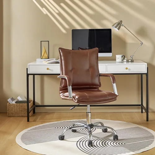 Vista 10 de HULALA HOME Silla de escritorio de piel sintética para oficina en casa, silla giratoria ajustable para computadora con patas y brazos dorados, silla