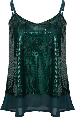 Vista 3 de SATINIOR Camiseta sin mangas de lentejuelas brillantes para mujer, chaleco de lentejuelas brillantes, chaleco de lentejuelas para fiesta de Navidad