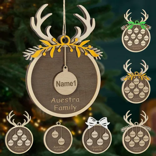 Vista 21 de Adornos de Navidad personalizados, familia de 1 nombre, adornos de Navidad de madera personalizados, decoración personalizada, decoración de árbol