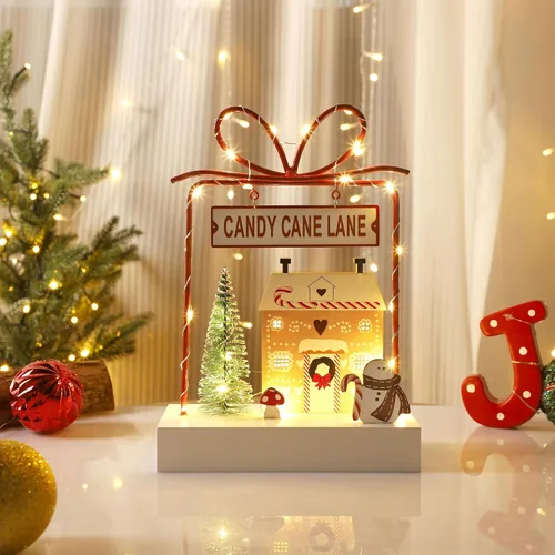 Vista 7 de Decoración de Mesa de Navidad, Decoraciones Iluminadas de Madera, Decoraciones de Mesa de Navidad Operadas a Batería para Interiores