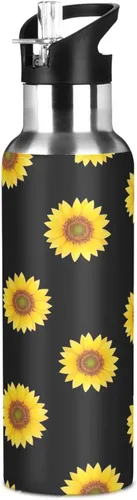 Vista 8 de Stainless Steel Vacuum Insulated Water Bottle 32 Oz, BPA-Free Sports Water Bottle for Gym Outdoor Travel School, Yellow Sunflowers Black