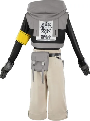 Vista 2 de Gachiakuta Rudo - Disfraz completo de cosplay con accesorios, uniforme gris con capucha para Halloween