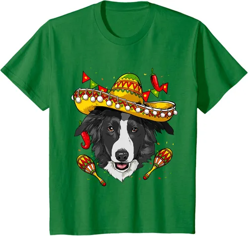Vista 3 de Cinco de Mayo Border Collie Hombres Mujeres Niños Sombrero Camiseta Negro