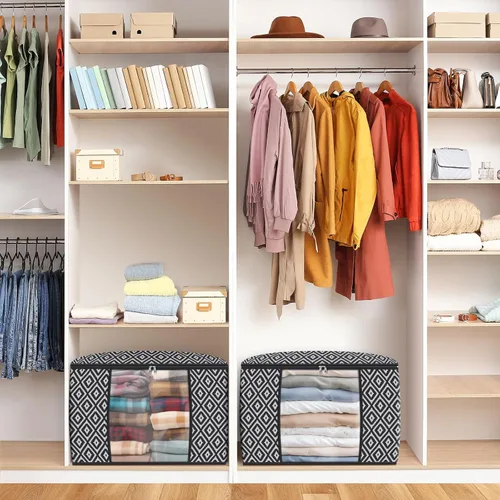 Vista 6 de StorageTastic Direct 100L, paquete de 2 contenedores de almacenamiento, contenedores grandes de almacenamiento de ropa, bolsas plegables de Negro