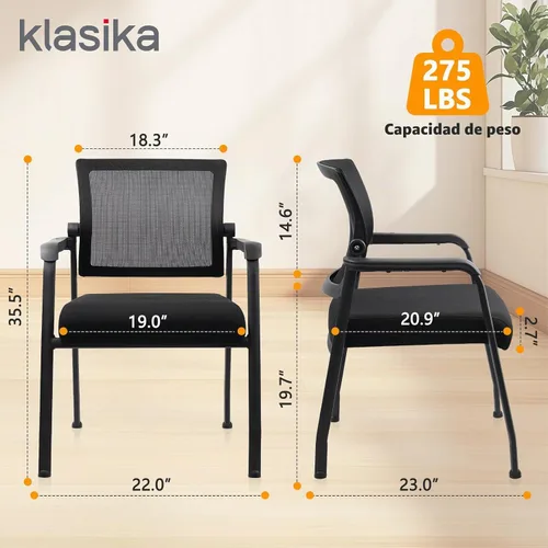 Vista 3 de KLASIKA Silla de escritorio sin ruedas con respaldo de malla ajustable, sillón con soporte lumbar ergonómico y cojín de asiento grueso, sillas