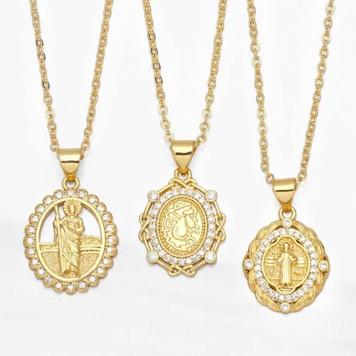 Vista 6 de Joyería de moda - Collar con dije de hip hop turco, collares de arco iris virgen María para mujer, collar de cadenas de oro, joyería católica